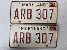 Maryland 1977 License Plate Pair ARB-307 Collectible 78 Tags picture