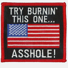 Try Burning This One A shole MC BIKER US FLAG IRON ON PATCH picture