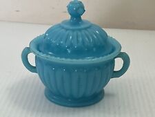 Vintage Northwood Blue Opalescent Sugar Bowl Dish with Lid Zipper Variant picture