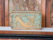 Antique Spanish Colonial Teal Painted Figural Lion Wooden Document Box picture