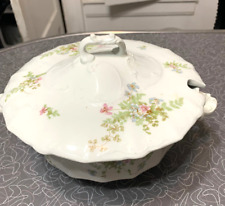 Antique china soup tureen J & G Meakin Hanley England pink blue flowers w/ferns picture
