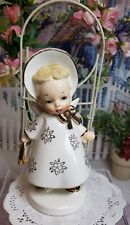  ❤ RARE Vint ANGEL girl/lady  in white w/ accented dress HAT  gold purse ❤ HTF  picture