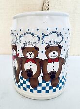 Vintage B&D Dancing Teddy Bear Chefs Ceramic Utensil Holder / Jar (6”) Japan picture