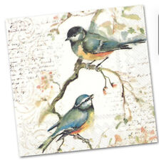 TWO Individual Paper Cocktail Decoupage Napkins Happy Titmouse Titmice Bird picture