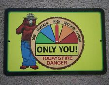 FIRE DANGER WARNING SIGN GAUGE ADJUSTS SMOKEY BEAR U.S. FOREST SERVICE VINTAGE picture