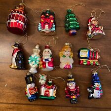 Vintage Glass Ornaments Santa Penguin Nutcracker Angel Bear Train 3” Lot of 13 picture