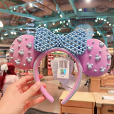 Authentic Shanghai Disney Park Blue Bow Minnie Mouse Ear Headband picture