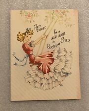 Vintage Happy Birthday Greeting Card Paper Collectible Girl On Swing picture