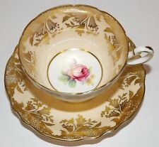 STUNNING VINTAGE PARAGON ENGLAND PEACH WITH PINK ROSE GOLD GILT TEA CUP & SAUCER picture