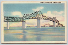 Postcard Cooper River Bridge Charleston South Carolina Ship Postmarked 1937 picture