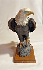 Ceramic Bald Eagle standing on rock On Wood, Detailed picture