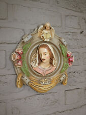 Antique french chalk relief madonna angel plaque religious rare picture