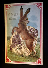 ~Cute~Bunny Rabbit with Big Egg ~Flowers~Antique PFB Easter Postcard~f369 picture