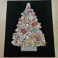 Vintage Jewelry Art Christmas Tree On Black Velvet Lights Up 24x19 3/4 Beautiful picture
