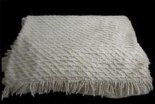 vtg diamond squares chenille ivory cottagecore beadspread shabby chic sz King picture