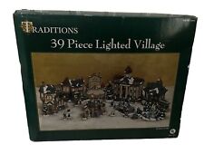 NEW Christmas Traditions Lighted 39 Piece Village Set Buildings Holiday COMPLETE picture