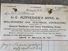 1899 Schneider Electrical Contractor Bill Hardware Burglar Alarm Lightning Rod picture