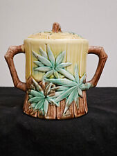 Antique Etruscan Majolica Bamboo Sugar Bowl & Teapot Lid  Griffin Smith & Hill picture