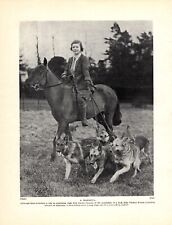 1930s Antique German Shepherd Print Miss Thelma Evans On Horse 5426c picture