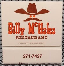 Renton WA BILLY McHALES Restaurant Ribs BBQ Mustache Cowboy Vtg Matchbook Cover picture
