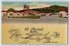 Santa Rosa California CA Postcard El Portal Motel Multiview Building Map c1940 picture