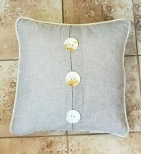Accent Pillow Gray Grey Linen Burlap Large Buttons Feather Down Pillow 18