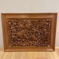 Vintage Hand Carved Solid Wood Balinese Bali Panel Wall Art Lobsters & Dragon picture