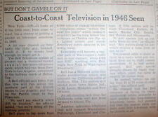1945 newspaper MASS TELEVISION MEDIA BEGINS 1st US TRANSCONTINENTAL TV predicted picture