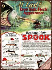 1930 James Heddon's Sons Fishing Lures Spook Ghostly Metal Sign 9x12