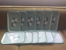 Set of 12~ Vintage Green Gardenia Flower Floral Metal Lap Bed Food Serving Trays picture