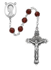 RED ROSARY, GARNET RED, TIN CUT, STERLING SILVER, DELUXE GIFT BOXED picture