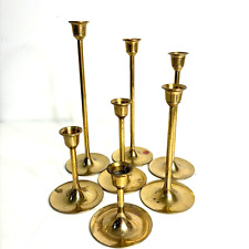 Vintage MCM Solid Brass Taper Candle Holders Skinny Candlesticks Graduated Set 7 picture