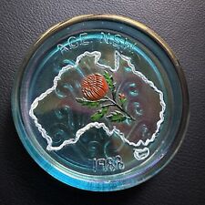 VINTAGE 1988 ACE NSW PAINTED WARATAH FENTON IRIDESCENT CARNIVAL GLASS COASTER picture