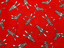 VINTAGE MODA FUNKY SOCK MONKEY FABRIC BY MAX & NOBIE ALLOVER MONKEYS ON RED picture