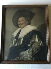 Antique Laughing Cavalier Portrait Print w/Wooden Frame, 15 1/2