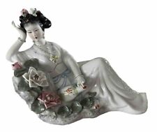 Vintage MCM Porcelain Asian Geisha Girl Reclining with Flowers 10” Long  picture