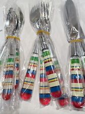 Brylane Home 20 Piece Striped Flatware Set  Stainless Red Green Stripped Handel picture