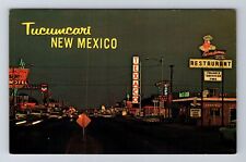 Tucumcari NM-New Mexico, Motel, Texaco, Restaurant, Night, Vintage Postcard picture