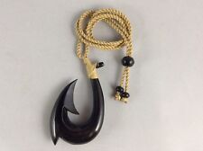 Hawaiian Fishhook Necklace Carved From Buffalo Horn XLarge 3”T.Adjustable Cord picture