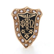 Psi Omega Mini Pin Fraternity Dentist Pearl 14k Yellow Gold Greek Society Pin picture