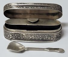 Antique Austrian Sterling Silver Divided Snuff Box Clover Design w/Scoop ~ RARE picture