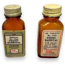 Antique Vintage Eli Lilly Phenobarbital Empty Tablet Glass Bottle Lot 2 Medicine picture