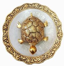 Metal Feng Shui Tortoise On Plate Showpiece (Golden, Diameter: 5.5 Inch) picture