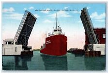 1957 New Second Avenue Bascule Bridge Opening Ship Alpena Michigan MI Postcard picture