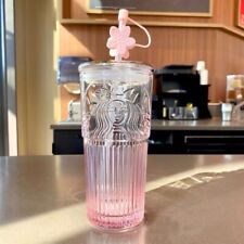 2023 Starbucks Glass Cup Gradient Sakura Tumbler  w/Cherry blossom Topper picture