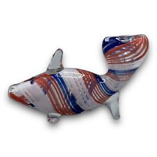 Glass Pipe Bowl FISH SHAPED Collectible Tobacco Smoking Pipe RED WHITE - 3.5