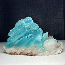 595g Natural Crystal Mineral Specimen. Amazon Stone. Hand-carved dolphin.Gift.Y6 picture