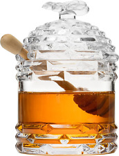 Crystal Bee Honey Dish Jar Gift 6 - Glass Honey Pot with Dipper and Lid Cove... picture