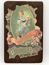 Anheuser-Busch Budweiser Beer Girl Wood Sign American Flint Glass Workers picture