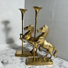 Rare Vintage Brass Stallion Horse Removable Candlestick Holders, Bookends picture